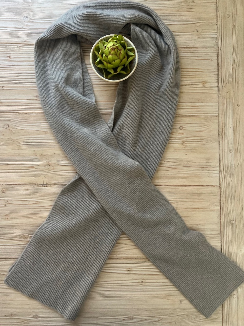 N.Peal London 100% Cashmere Rib Knit Scarf Taupe Greige Oversized